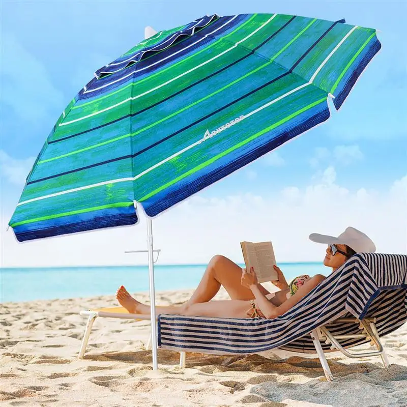 Ombrellone da spiaggia 200 cm con ancoraggio a sabbia portatile ideale per la spiaggia allaperto MOVTOTOP protezione solare UV 50+ colore: azzurro cielo 