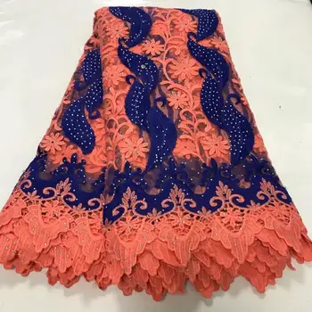 

Amazing African party tulle texitle French embroidery net lace fabric with rhinestones for dress JNZ341(5yards/lot)