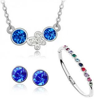 Модное ожерелье с подвеской из австрийского кристалла/серьги/браслет/кольцо женские звезды блестящие свадебные ювелирные наборы - Окраска металла: 133 dark blue