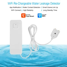 Capteur de fuite d'eau Tuya WiFi, Rechargeable, télécommande, détection d'inondation, moniteur, alarme Smarthome, Protection de la maison contre les fuites d'eau