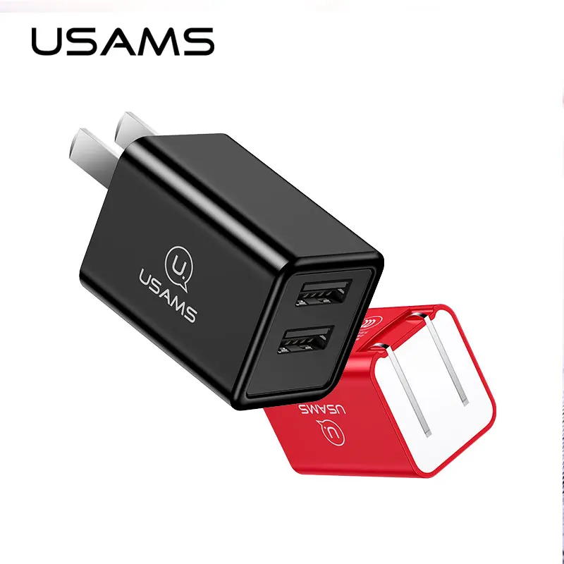 USAMS мини зарядное устройство двойной USB складное 2.4A 2 порта настенное для iPhone samsung