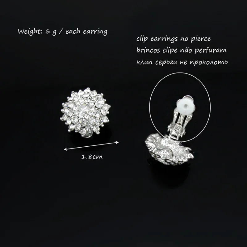 Luxury Gold Overspread Sparkly Rhinestone Clip on Earrings Round Flower Without Piercing for Women Wedding Party Jewelry