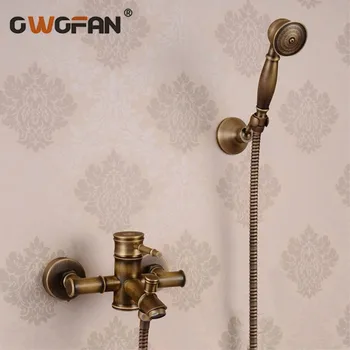 

Wall Bathroom Shower Faucet Brass Set Bronze Rainfall Shower Mixer Tap Antique Shower Head Antique Plumbing Water Faucet HJ-6049