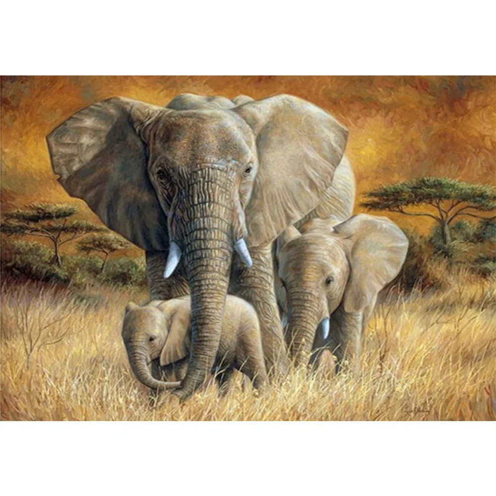 Square 5d Diy diamond painting rhinestones Elephant family wedding decoration embroidery cross stitch handmade needlework TY540 | Дом и сад