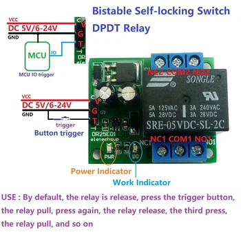 

DC 5-24V 3-5A Flip-Flop Latch DPDT Relay Module Bistable Self-locking Double Switch Board for Arduino UNO MEGA AVR LED