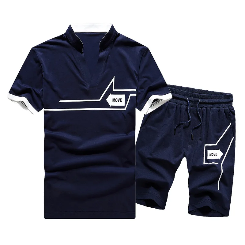 

Summer Men Clothing Sportsuits Sets 2020 Mens Printing Stand Collar Fashion 2 Pieces Polos Shorts Tracksuit Brand Fitness Suits