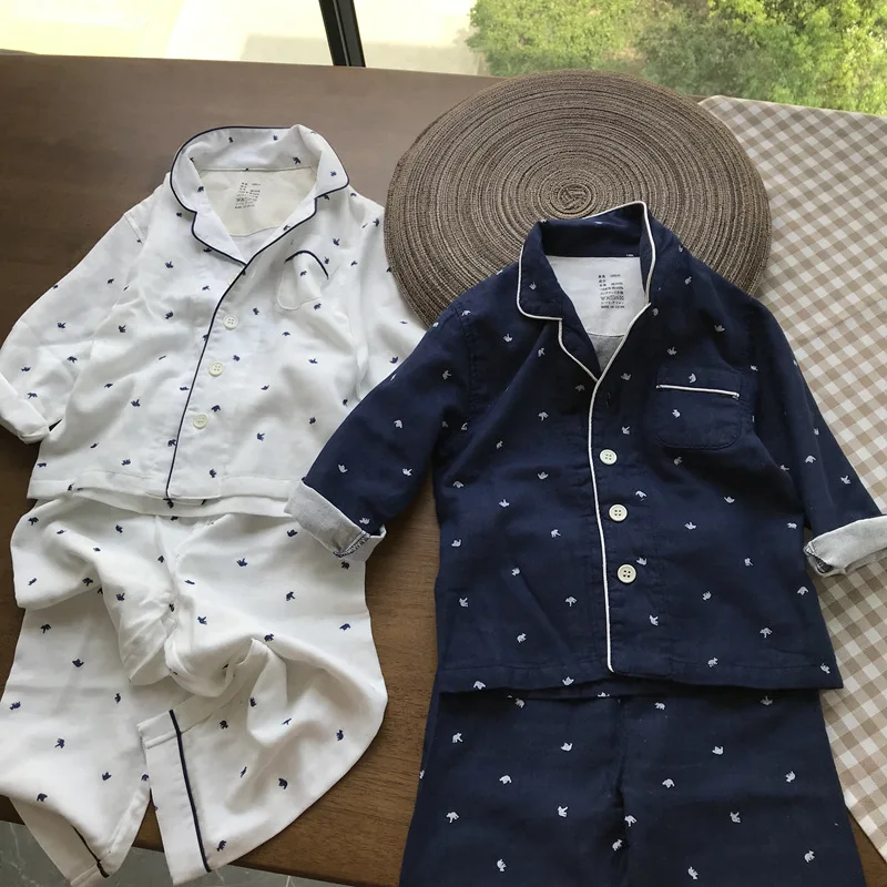 

Upgraded. Soft Mess. Non-Side-Slit. BOY'S Baby Gauze Pajamas Suit Children Tracksuit