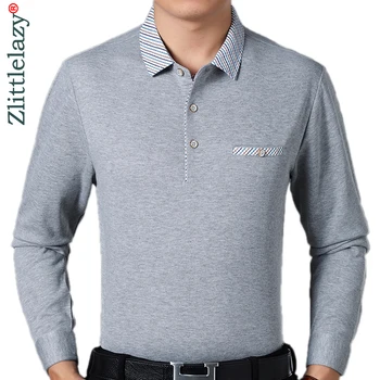 

2020 Brand Casual Pocket Fitness Long Sleeve Polo Shirt Men Poloshirt Jersey Solid Mens Polos Tee Shirts Dress Fashions 81043