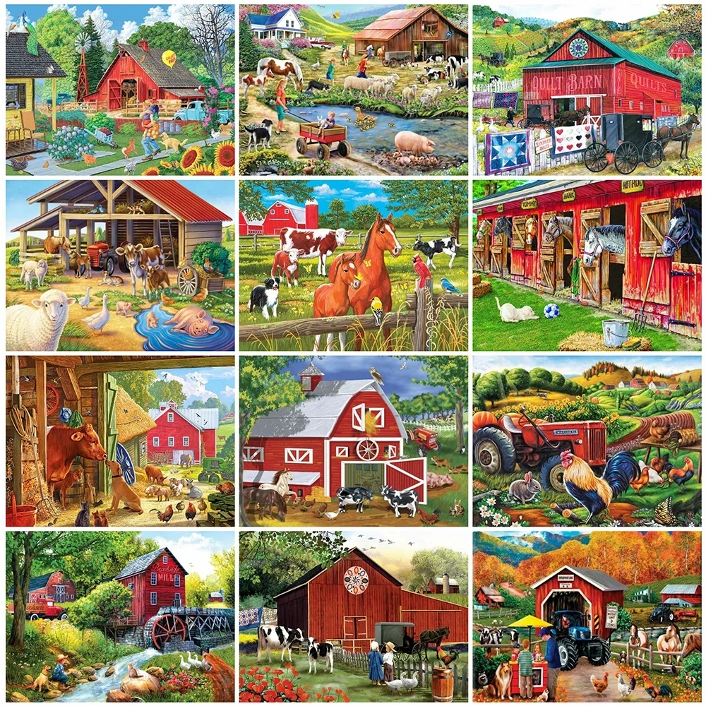 

ARMYQZ 5D DIY Diamond Embroidery Farm Full Square Round Diamond Painting Landscape Moasic Art Wall Art Decorations