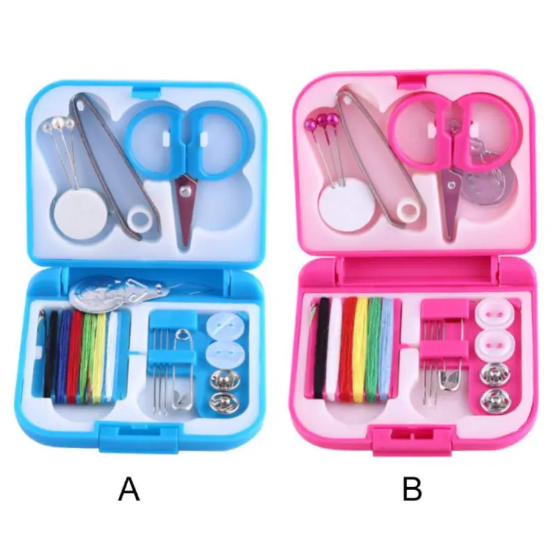 Sewing Box Needle Threads Box Set Storage Box Portable Travel Scissor Thimble Buttons Pins Home Tools Travel Sewing Kit 2 Colors