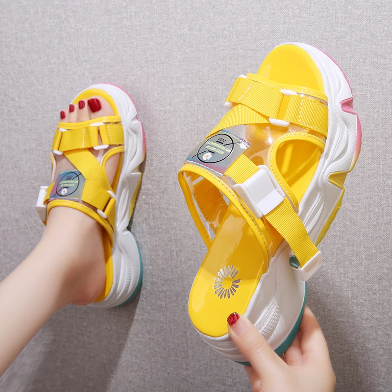 

Color Sole Casual Platform Wedge Slippers Women Summer Shoes Open Toe Thick Sole Sandals Candy Color Ladies Platform Slippers