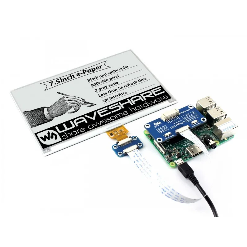 Дисплей Waveshare 840*480 экран 7 5 дюймов для электронных чернил Raspberry Pi 2B/3B/Zero W два цвета:
