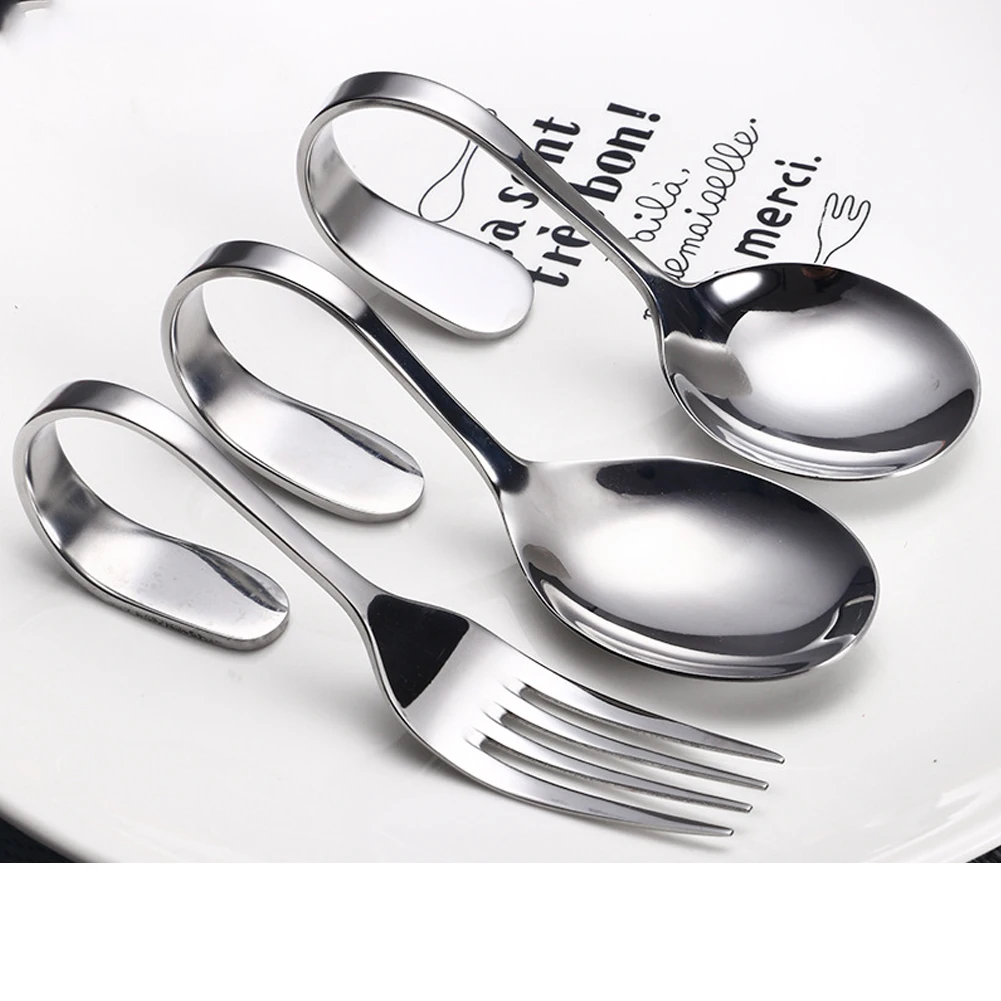 Набор из 3 предметов, ложка для салата, изогнутая ручка, посуда, кухонный гаджет, кофейная подвесная вилка из нержавеющей стали для ресторана