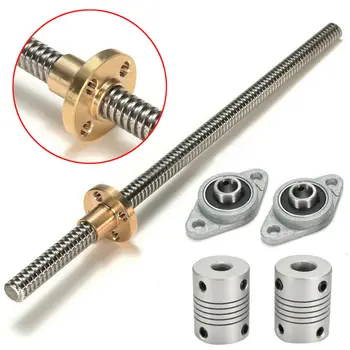 

6pcsT8 200MM Lead Screw+Horizontal Supports+Couplings+Screw Nut For 3D Printer Milling Machine Spindle 8MM Trapezoidal Brass Nut