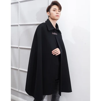 

Mid-length Sleeveless Cape Cloak coat black British style youth popular lapel men clothing mens winter jackets and coats