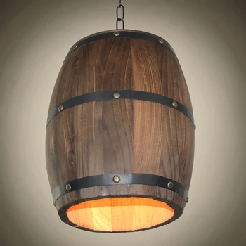 

Wood Wine Barrel Light Creative Retro Hanging Fixture Ceiling Pendant Decoration Lamp Lighting for Bar Cafe Restaurant