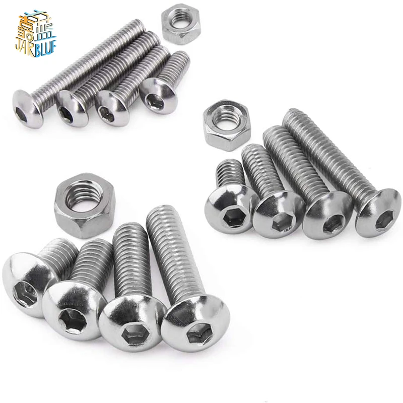 Bolts and Nuts Set stainless steel screws screw bolt nut set hex nuts assortment kit screw washer nut kit hexagon socket head cap screw 440pcs M3 M4 M5 Stainless Steel SIO 7380 Hex Socket Button Head Cap Screws Bolts Nuts Assortment Kit Screw