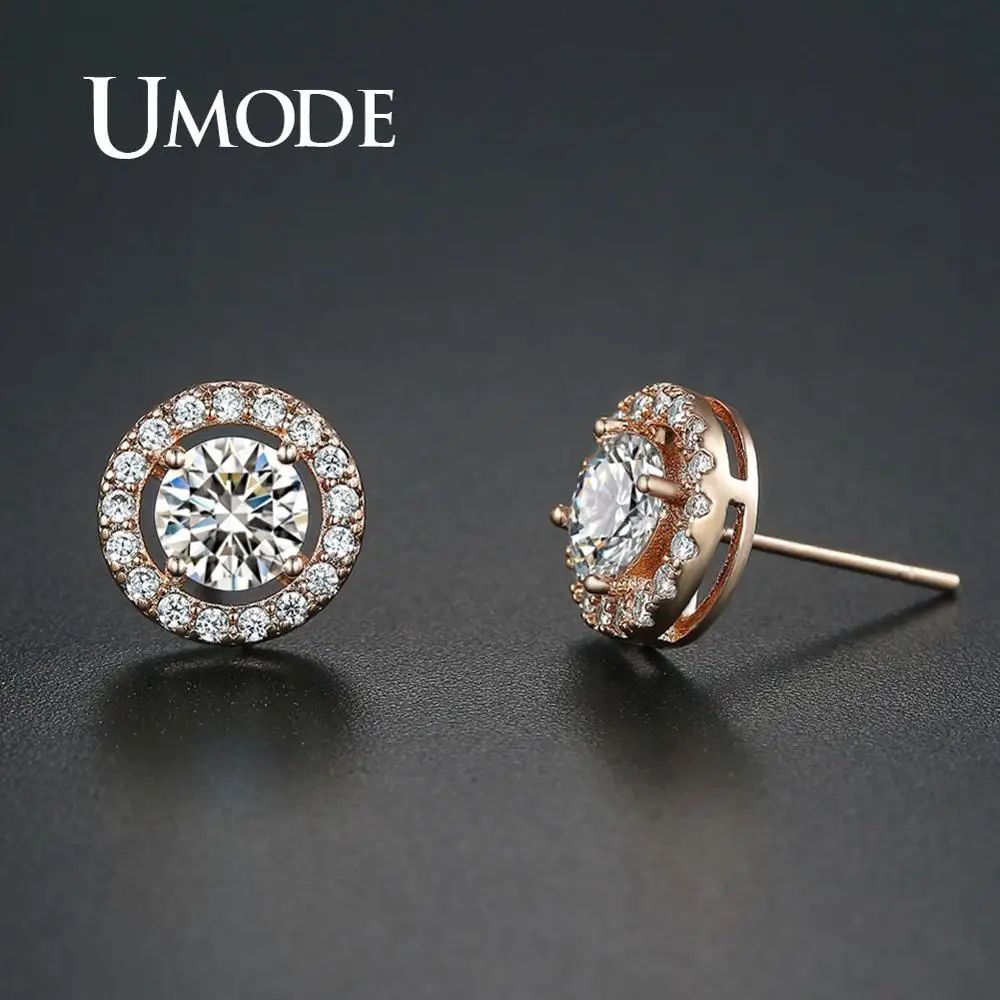 Женские серьги гвоздики с фианитами UMODE модные вечерние кристаллами ювелирные