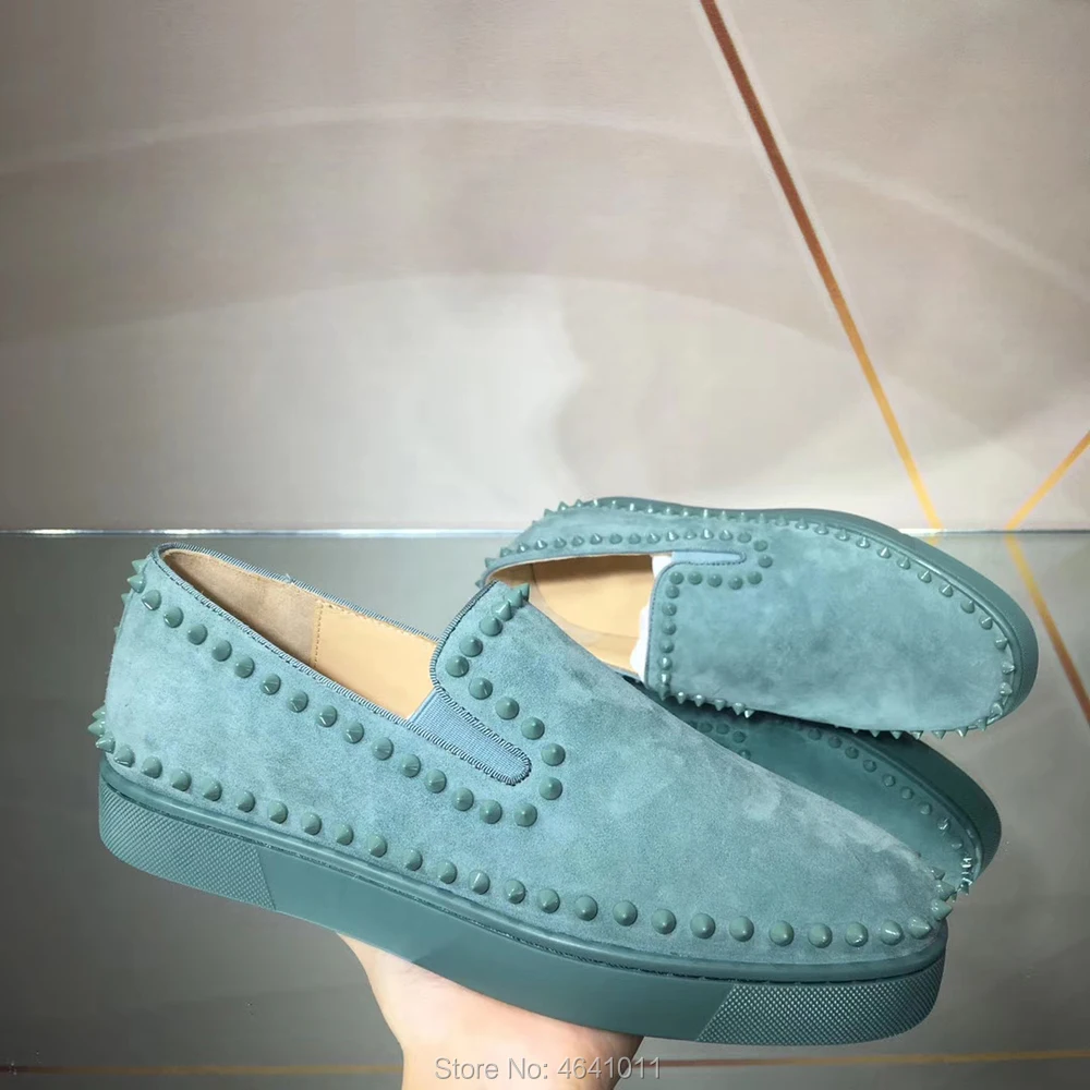 

Low Cut Leisure shoe cl andgz Slip on Blue circle Rivets Red bottoms For men Sports shoes sneakers Leather Flat Loafers Footwear