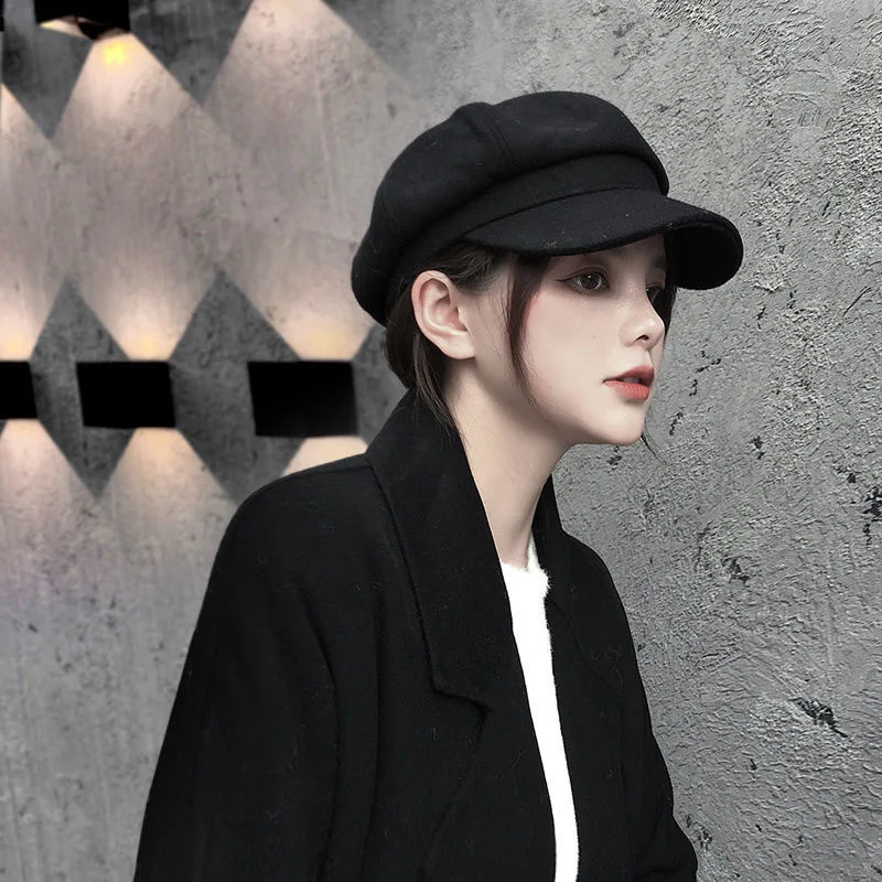 

Fashion Women wild wool Beret Autumn Winter Octagonal Cap Hats Stylish Artist Painter Newsboy Caps Black Grey Beret Hats gorras