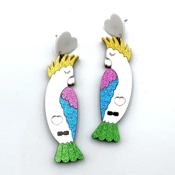 

Exaggerated Funny Colorful Glitter Powder Parrot Acrylic Earrings Women Girls Fashion Jewelry Cool Punk Animal Dangle Earrings