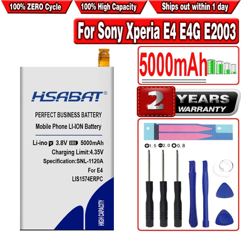 Аккумулятор HSABAT LIS1574ERPC 5000 мАч для Sony Xperia E4 E4G E2003 E2033 E2105 E2104 E2115|battery for samsung|battery forbattery