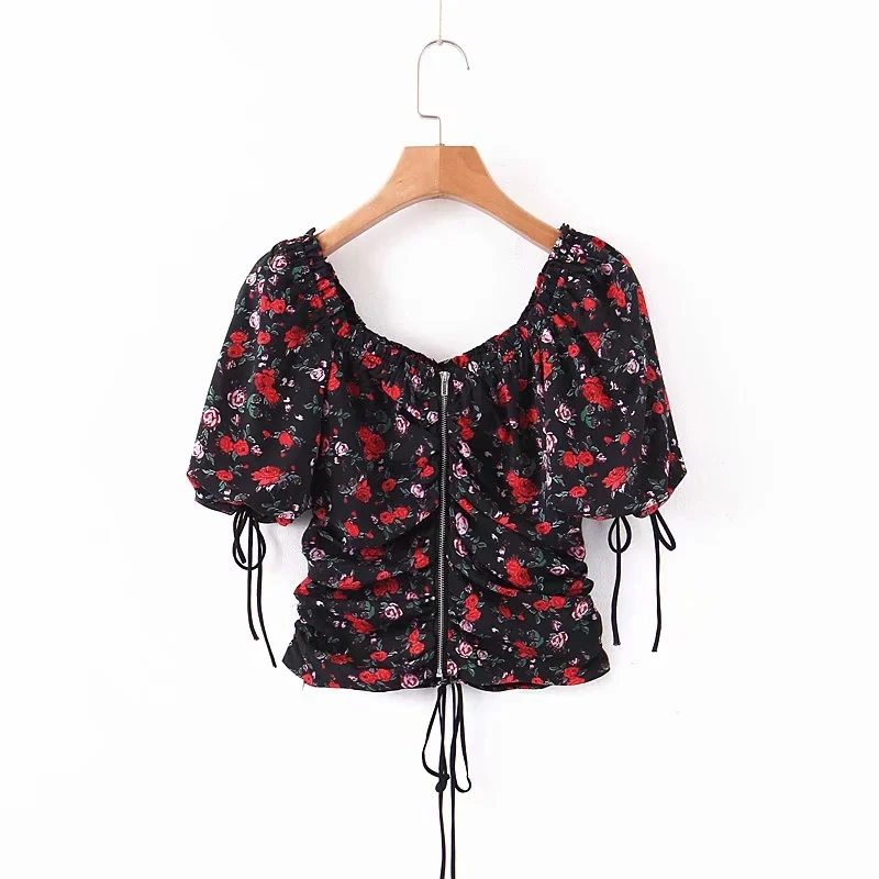 Увядший модный блогер винтажный цветочный принт квадратный воротник blusas mujer de moda кимоно рубашка женские топы и блузки