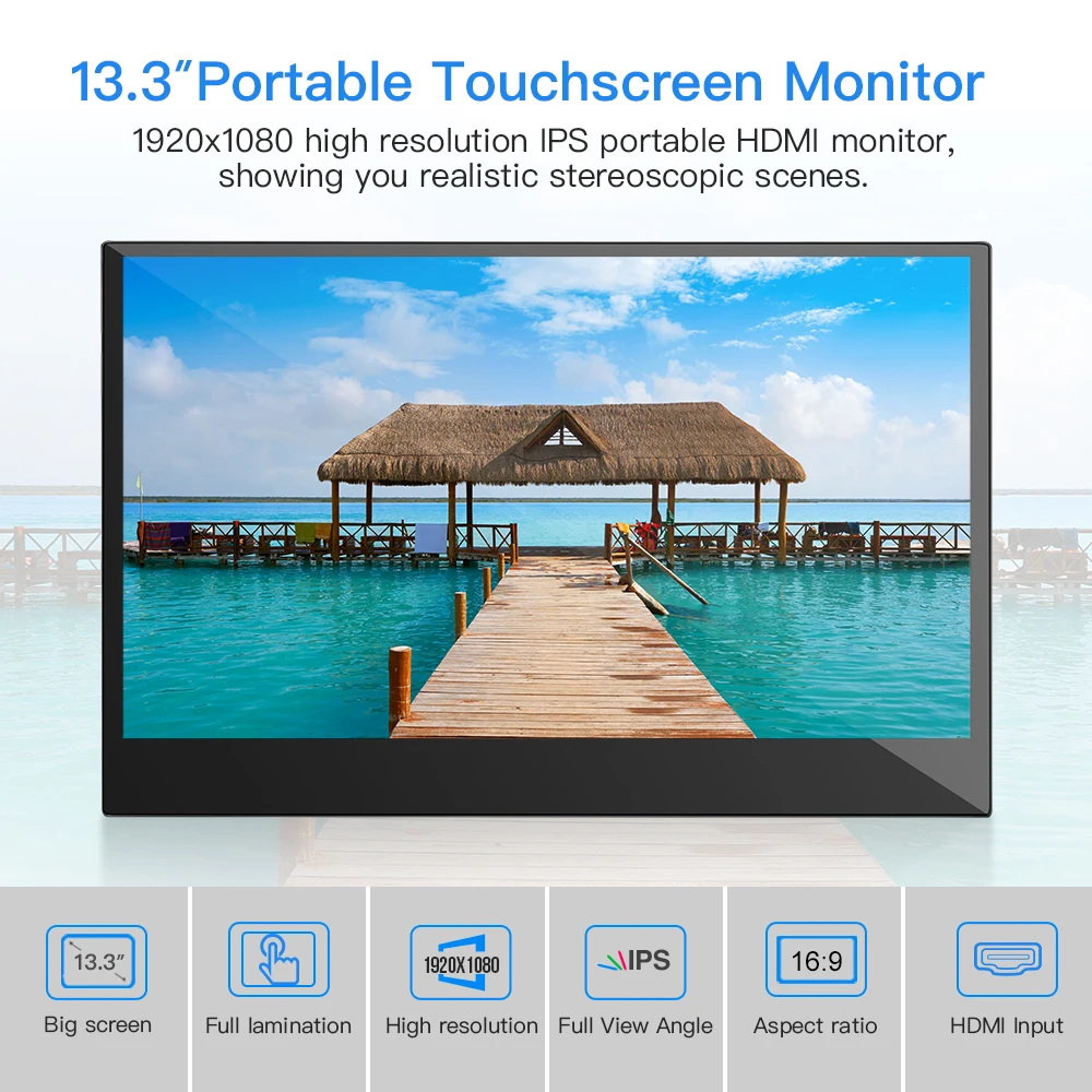 Eyoyo-Panel de pantalla táctil portátil de 13,3 pulgadas, Monitor para juegos, 1920x1080 IPS, HDMI, Mini portátil, altavoz Dual incorporado con entrada tipo C