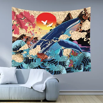 

Japanese blanket big tapestry sea sun sunlight wave whale arowana wall hanging fabric bohemian bed boho home decor tapestry