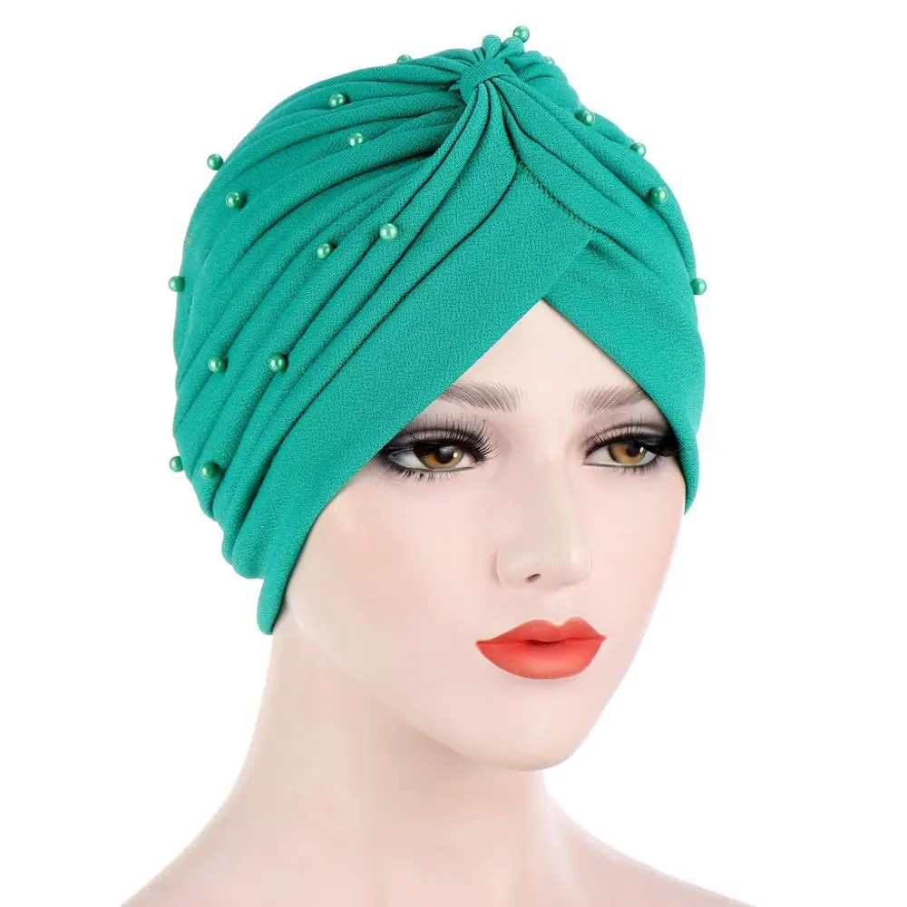 

2020 Women Crinkle Beading Muslim Hijab Caps Ready to Wear Twist Turban Bonnet Female Stretch Headscarf Hat Turbante Mujer
