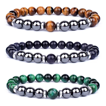 Tiger‘s Eye Bracelets for Men Women Lucky Hematite Beads Bracelet Natural Stone Bracelets & Bangles Jewelry Gift Pulsera Hombre