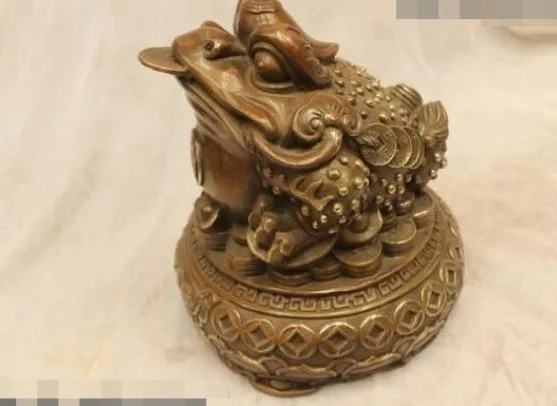 YM 321 9&quotChina Folk Purple Bronze carving excellent Lucky Money Toad Statue | Дом и сад