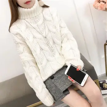 

Half-Turtleneck Knitted Women Sweater Autumn Winter Female Solid Color Loose Long Sleeve Pullover Thick warm Jumper