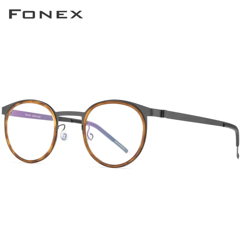 FONEX очки из ацетатного сплава, мужские и женские винтажные круглые очки в оправе при близорукости, оптические оправы, очки без винтов по рецепту, 98625 - Цвет оправы: LEOPARD