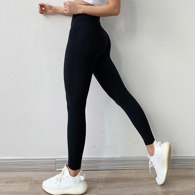 Спортивные штаны для бега, занятий йогой, энергетические Бесшовные Спортивные Леггинсы для фитнеса, женские облегающие брюки с высокой талией и утягивающим животиком - Цвет: Черный