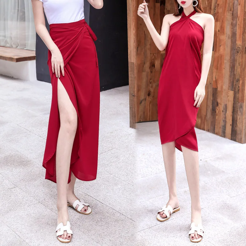 

Mbn6610 Vacation Style Long Skirt Skirt Thin Drawstring-Variety Way of Dressing Long Skirts