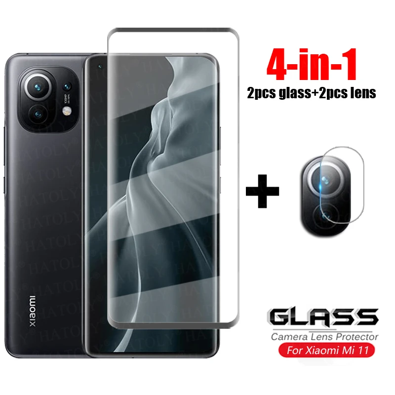 

4 в 1 для стекла Xiaomi Mi 11 3D полное изогнутое покрытие закаленное стекло Mi Note 10 Lite Pro Ультра HD защитная пленка для объектива камеры