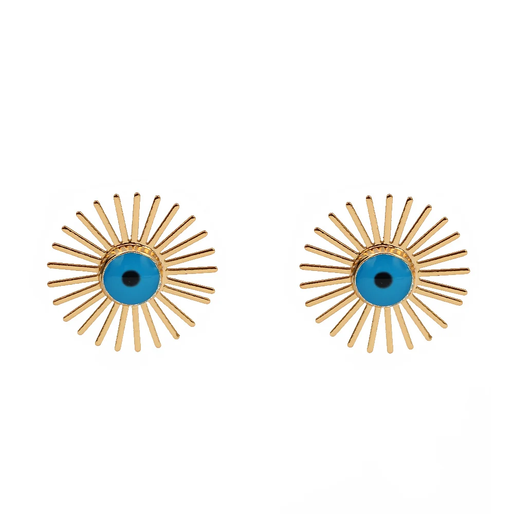 Золотой цвет EVIL EYE золотые серьги-гвоздики медный круг маленькие турецкие синие серьги для глаз модные украшения для женщин девушек EY6429 - Окраска металла: Золотой цвет