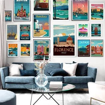 

Japan London Famous City Vintage Poster Wall Art Canvas Painting Nordic Posters And Prints Wall Pictures For Living Room Decor