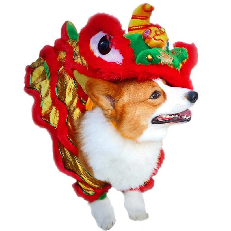 Забавная Одежда для собак на Хеллоуин, новогодний костюм для питомцев, китайский костюм для танцев с драконом, львом, собаки, вечерние костюмы для танцев с Львом, красная праздничная одежда для счастливых кошек