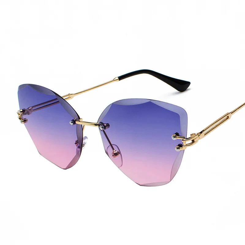 6-Gold-DarkBluePink MuseLife дизайн, модные женские солнцезащитные очки,, без оправы, женские солнцезащитные очки, Ретро стиль, сплав, оправа, классический бренд, дизайнерские очки - Цвет линз: 6-Gold-DarkBluePink