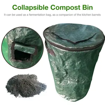 

Dark Green Collapsible Compost Bin Yard Waste Bag Double Handles Waste Bag Composting Waste Fermentation Secrets Growers Bags