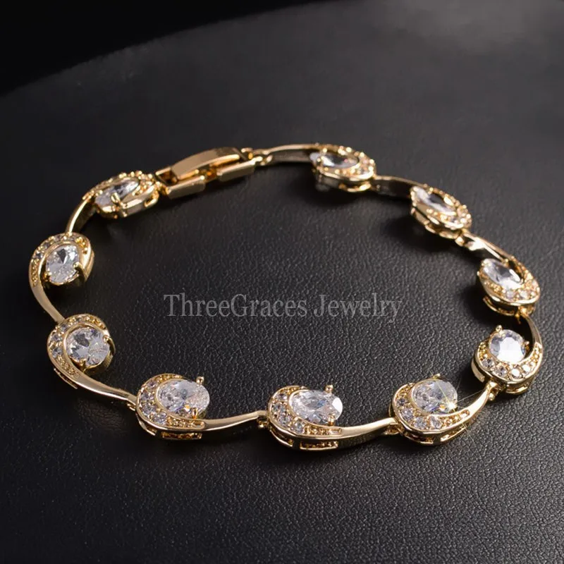ThreeGraces новые модные женские аксессуары золотого цвета женские темно-синие Кристальные браслеты-Цепочки Браслеты с циркониевым камнем BR064 - Окраска металла: White