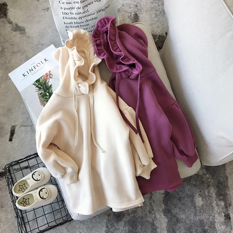 Платье для девочек осенне-зимняя детская толстовка с капюшоном и Бархатные Топы для маленьких девочек от 2 до 8 лет, повседневные спортивные платья для дня рождения