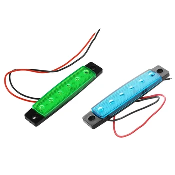 

2 Pcs 24V 6 SMD LED Car Light Truck Trailer Side Marker Lamp, Green Light & Blue Light