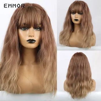 

EMMOR Loose Wave Ombre Brown Blonde Synthetic Wigs with Bangs for White Black Women Cosplay Heat Resistant Mixed Wig