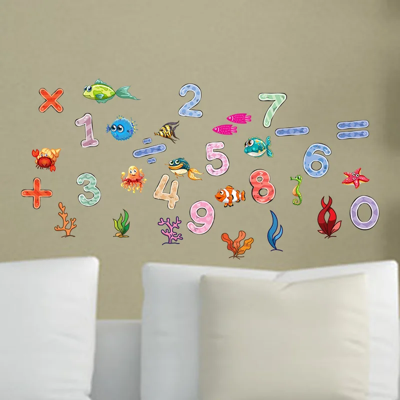 

Cartoon Fish Mathematics Number Home Decor for Kids Room Art PVC Vinyl Wall Sticker Newest Wall Decals Children Gifts