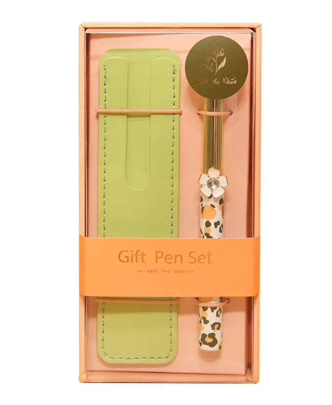 Leopard pen PU кожаное Перо сумка и сменная металлическая подставка для ручек набор подарочный набор бизнес офисные аксессуары - Цвет: Leopard pen