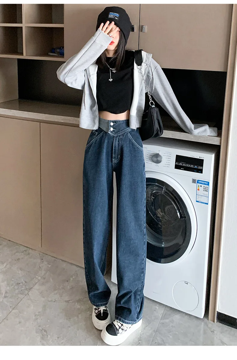 GUUZYUVIZ High Waist Mom Jeans Plus Size Loose Denim Wide Leg Pants Korean Casual Vintage Pantalones Vaqueros Mujer womens clothing