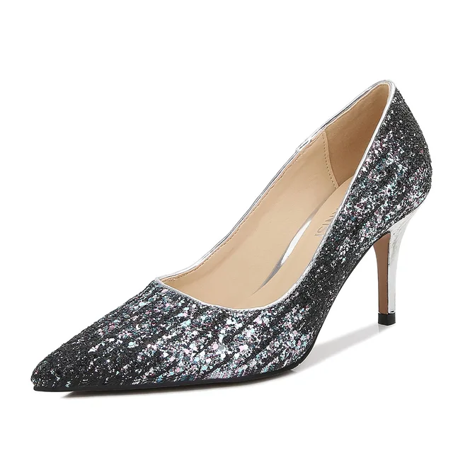 2021 Spring European and American Casual Fashion Pointed Stiletto High Heels Ladies Sexy Shallow Mouth Single Shoes Black